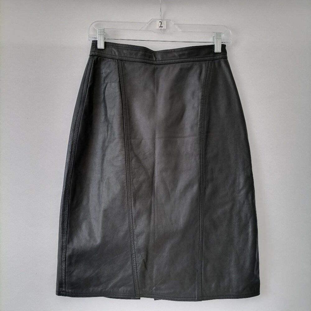 Vintage 80's Winlit Women's Black Leather Western Gothic Pencil Skirt Size 10